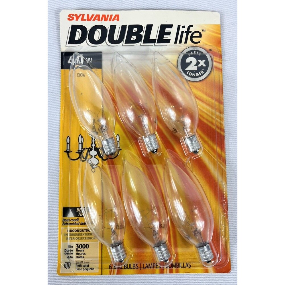 Sylvania Crystal Clear 40W Decorative Candelabra Bulbs CA Type 6pk